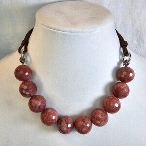 Brunello Cucinelli Natural Gemstone Faceted Beads & Leather Necklace, Mauve, 17”